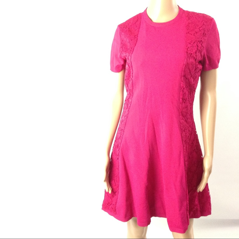Valentino Women Cap Sleeve Dress Lace Lined L Pink